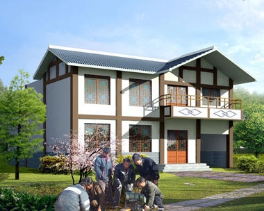 AT1869乡村新中式风格二层带内院住宅设计施工图纸12.6mX14m