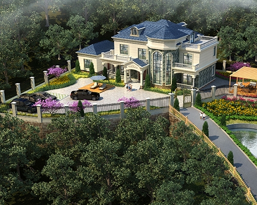 湘乡胡先生二层私人别墅带地形庭院整体设计全景效果欣赏